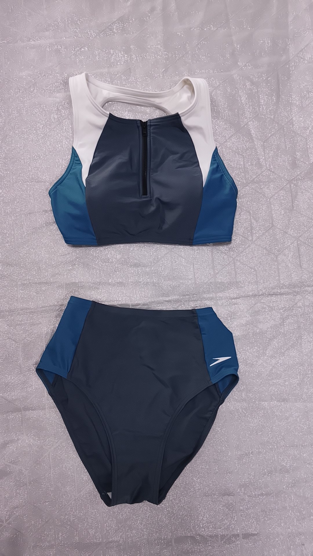 Traje De Baño Speedo Gris Blanco Azul de Mujer