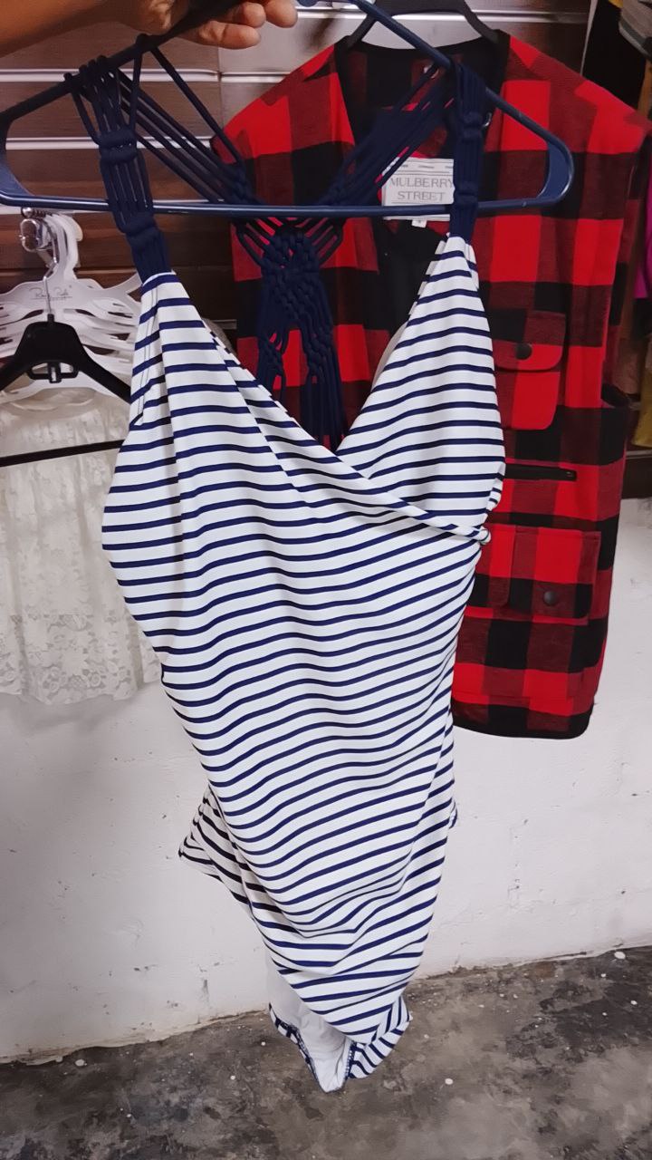 Traje De Baño Blanco Con Rayas de Mujer